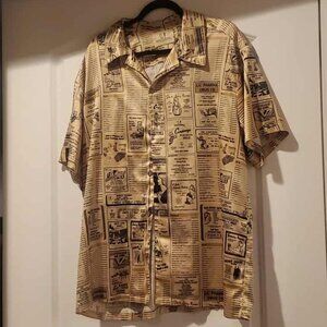 Fashion Brand Company Satin Yellow Pages Button Down Shirt